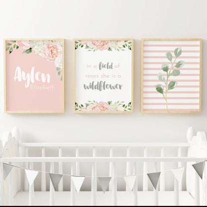 Dark Blush and Grey Nursery Wall Art Set #3