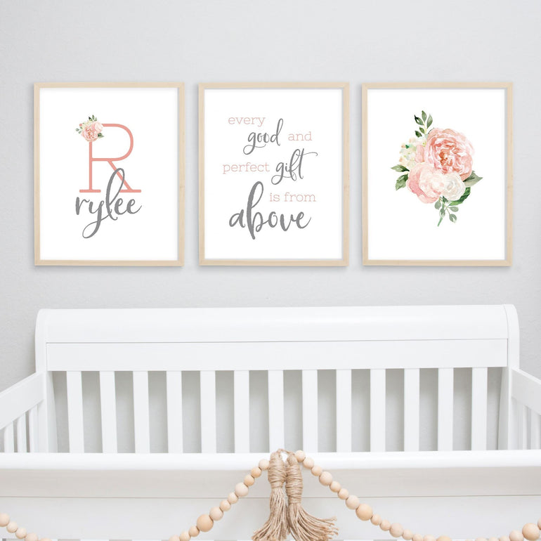 Baby Girl Nursery Wall Decor in Dark Blush