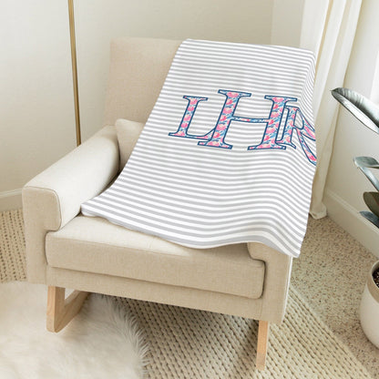 Pink and Navy Monogram Blanket Baby Blankets TheGracefulGoose