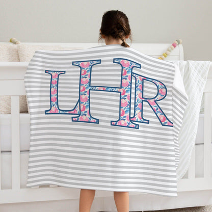 Pink and Navy Monogram Blanket Baby Blankets TheGracefulGoose